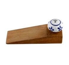 2 Pieces Blue Flower Crackle Ceramic Wooden Door Stopper